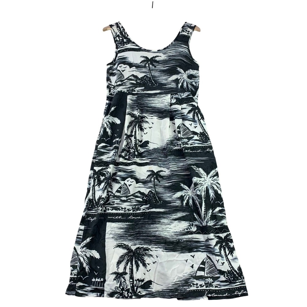 Jams World Island Life Dress and Pant Set Women XS Black White Tropical Rayon